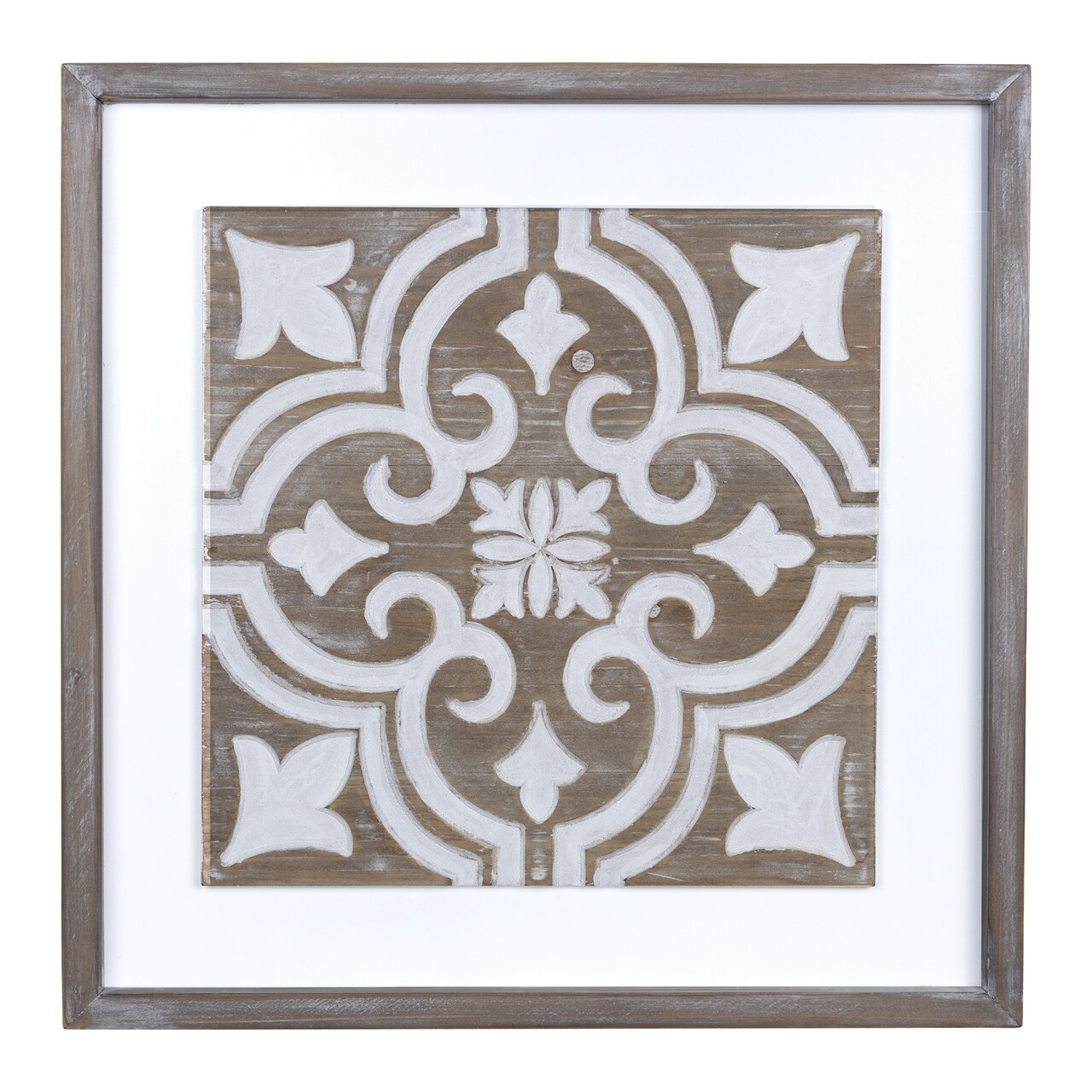 Contemporary Home Living 17" Brown and White Farmhouse Geometric Carved Inlay Tile Wood Wall Design